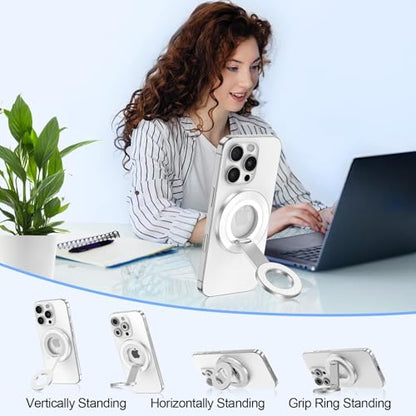 MagSafe Phone Ring Holder, Magnetic Grip Stand Dual-Sided Phone Holder - color: white