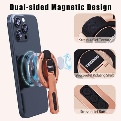 3-in-1 Magnetic Phone Grip Stand with 360° Roration Angle Adjustment, Silicone Finger Ring & Fidget Toy Design, Gym Dual-Sided Magnetic Phone Kickstand for All Phones - color: Rose Gold