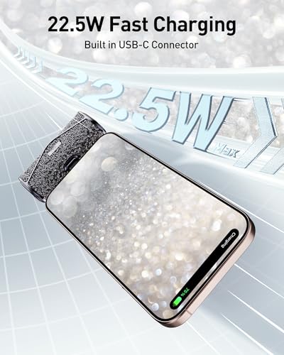 iWALK Upgraded Sparkly Portable Charger 22.5W, 5000mAh Power Bank for iPhone 18 Pro/17/16/15 Series, Mini Battery Pack with Built-in USB-C Connector Compatible with Samsung S25/24, iPad Air, AirPods - color: Black