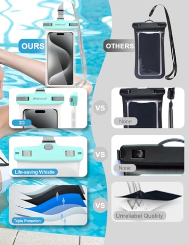 wellhouse Waterproof Phone Pouch, Waterproof Phone Case for iPhone 17 16 15 14 13 Pro Max XS Samsung, IPX8 3D Cellphone Dry Bag Beach Essentials (2 Pack - Black & Green7.0， 7 inch) - color: 2 Pack - Black & Green7.0"