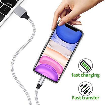 [Apple MFi Certified] 6Pack(3/3/6/6/6/10FT) iPhone Charger Nylon Braided Fast Charging Lightning Cable Compatible iPhone 14Pro/14/13Pro/13/12Pro/12/11and More-Silver&White