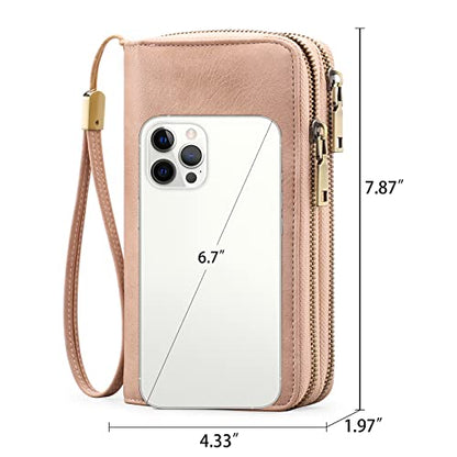GAEKEAO RFID Leather Wristlet Wallet for Women with Grip Strap | Large capacity clutch wallet, credit card holder, wrist strap, zipper purse, travel and shopping - color: A10 Retro Light Pink-1
