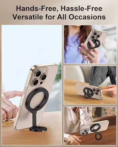 MagSafe Phone Grip Holder Dual-Sided Magnetic Finger Ring with Kickstand - color: Black