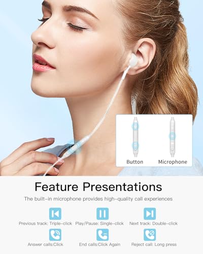 Single Side Earphone , In Ear One Ear Earphone with Mic and in-line Control,For Both Left and Right Ears, 3.5mm Plug Compatible with iPods, iPad, Portable Players, Tablets, MP3 Players, Radios (White)
