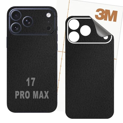 for iPhone 17 PRO MAX Skin 3M Black Leather Texture Back Glass Film Protective(Leather)