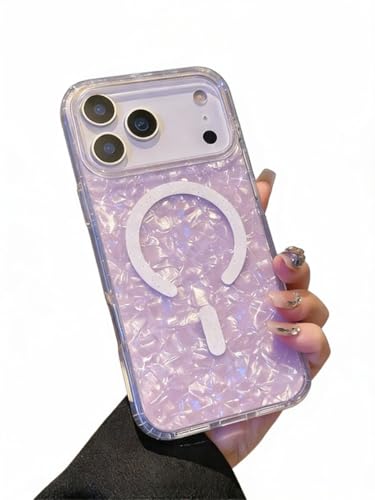 Magnetic for iPhone 17 Pro Max Case [Compatible with MagSafe] Cute Clear Phone Cover for Women Girl and Men, Slim TPU Bumper Shockproof, Pearl Shell Pattern Design, Purple - color: Purple, size: 17 Pro Max