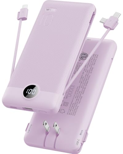 VRURC Portable Charger, Power Bank Built-in Cables and AC Wall Plug - color: Purple
