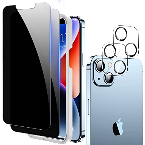 Fotbor for iPhone 14 Privacy Screen Protector[2 pack]+Camera Lens Protector[2 pack] with Easy Installation Frame,9H Tempered Glass Film[6.1 Inch] - size: iPhone 14-6.1 inch