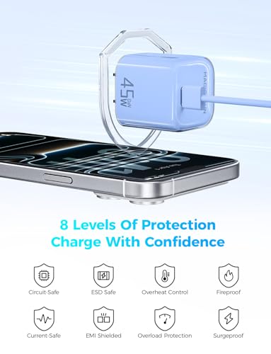MAGIC JOHN 45W PD USB C Charger, Fast Charging Wall Power Adapte, Blue - color: Blue
