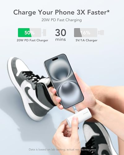 charmast Mini Portable Charger USB-C Connector, 5000mAh Small Power Bank - color: White