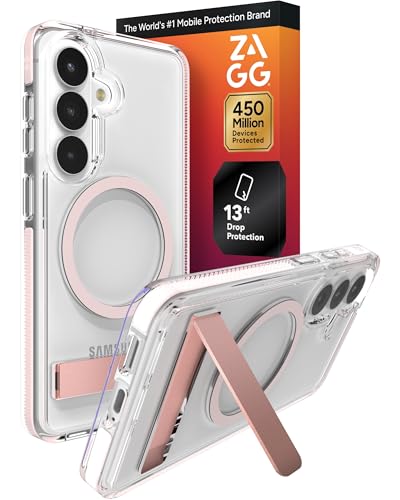 ZAGG Santa Cruz Snap Samsung Galaxy S26 Case with Kickstand - Pink Sorbet, Magnetic Crystal Clear Protective Phone Cover, 13ft Drop Protection, Graphene Reinforced, Slim Case with Stand - color: Pink Sorbet, size: Samsung Galaxy S26