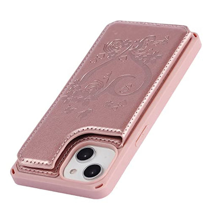 Cavor for iPhone 14 Wallet Case with Card Holder for Women, Rose Gold - color: D-Rose gold