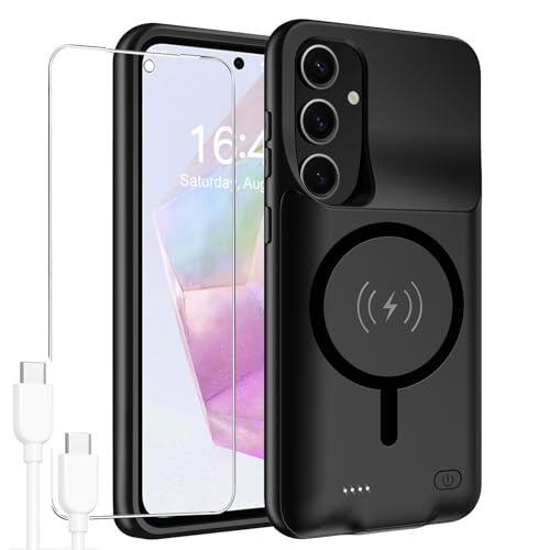 Battery Case for Galaxy A55/A35,[12000mAh] Large Capacity Portable Protective Fast Charging Case Battery Case Compatible with Galaxy A55,Galaxy A35 (6.6 inch) Wireless Charging Case with Carplay-Black - size: Galaxy A55/A35