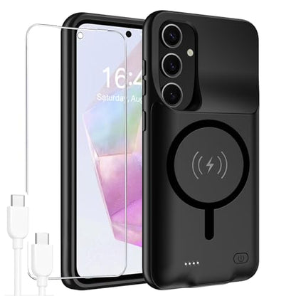 Battery Case for Galaxy A55/A35,[12000mAh] Large Capacity Portable Protective Fast Charging Case Battery Case Compatible with Galaxy A55,Galaxy A35 (6.6 inch) Wireless Charging Case with Carplay-Black - size: Galaxy A55/A35