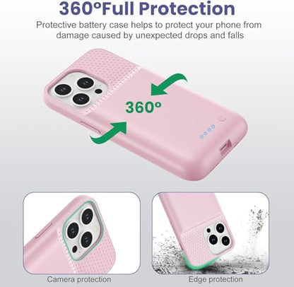 Feob Battery Case for iPhone 14 Pro Max,[2026 Upgraded] 8600mAh Ultra-Slim Portable Extended Charger Case Cover for iPhone 13 Pro Max Charging Case (6.7 Inch)-Pink - color: Pink