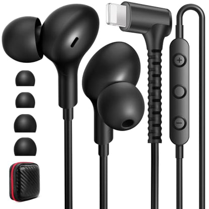 iMangoo for Apple MFi-Certified Lightning Wired Earbuds Headphones with Mic - color: Black