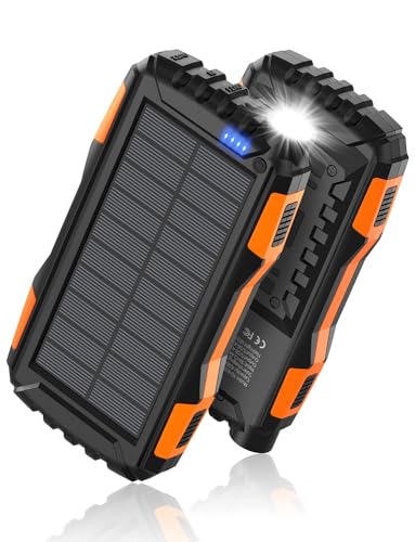 Mregb Solar Charger Power Bank 42800mAh, Portable Charger, Solar Power Bank,External Battery Pack 5V3.1A Qc 3.0 Fast Charger Built-in Super Bright Flashlight (Orange) - color: Orange