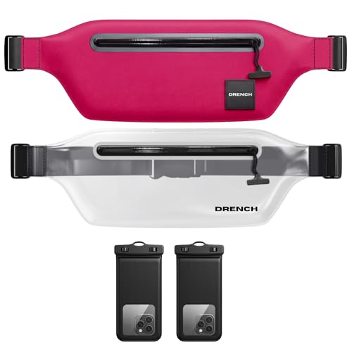 DRENCH summer pool essentials – Pink + Clear Waterproof Fanny Pack Bundle, 2 Submersible Phone Pouches + Floating Cases