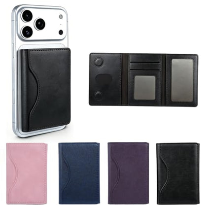 phone case card holder, Leather Phone Wallet Stick On, Small wallet - color: Black