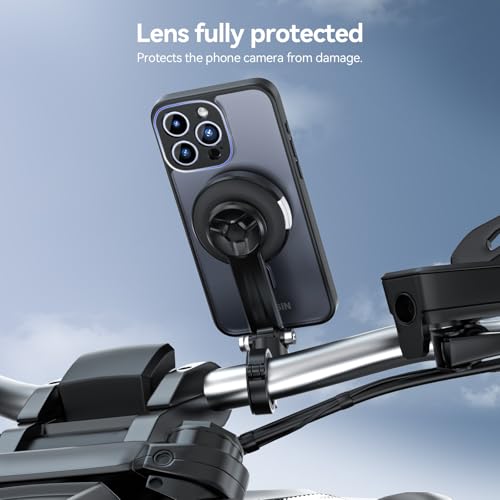 TELESIN Motorcycle Phone Mount Fit iPhone 15 Pro Max, Magnetic Motorcycle Phone Holder with Vibration Dampener & Metal Buckle [One-Click Unlock] with Magnetic Phone Case for 25 & 28 mm Handlebars
