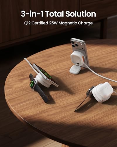 VRURC 3 in 1 Charging Station for Apple,Qi2.2 25W Wireless Charger Dock - color: White