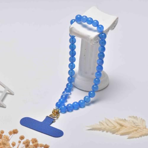 Agate Beaded Phone Wrist Strap for Women Men Stone Beads Charm Handmade Cellphone Chain Lanyard with Tether Tab - color: Blue-1, size: 8mm Beads