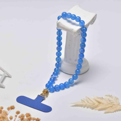 Agate Beaded Phone Wrist Strap for Women Men Stone Beads Charm Handmade Cellphone Chain Lanyard with Tether Tab - color: Blue-1, size: 8mm Beads