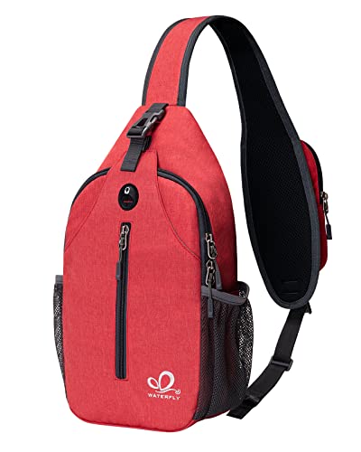 WATERFLY Crossbody Sling Backpack Sling Bag Travel Hiking Chest Bag Daypack | Small Hiking bag,Multi-compartment storage,Water-resistant,Breathable back pad,Reversible adjustable shoulder strap - color: Red
