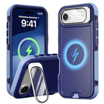 Follaroma Magnetic for iPhone 17 Air Case with Camera Stand, Blue-Purple | Built-in Glass Camera Cover,Compatible with MagSafe,Heavy Duty Shockproof Protective,Military-Grade Anti-DropDual Layer Cover - color: Blue-Purple, size: iPhone 17 Air 6.5''