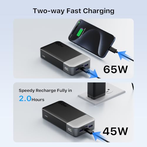 NOBIS Portable Charger 20000mAh 65W Power Bank Fast Charging - color: Black