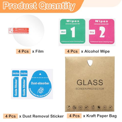 HARFINGTON 4pcs Watch Glass Screen Protector 40mm 9H Tempered Glass HD Clear Curved Edge Anti-Scratch Waterproof Round Smart Watch Dial Crystal Face Protective Film with Accessories - size: 40mm