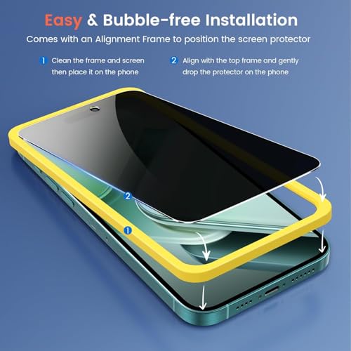 Fotbor 2 Pack Compatible for iPhone 15 Plus/iPhone 16 Plus Privacy Screen Protector, Anti Spy Private Case Friendly Anti-Scratch 9H Hardness Tempered Glass - size: iPhone 15 Plus/16 Plus - 6.1 inch