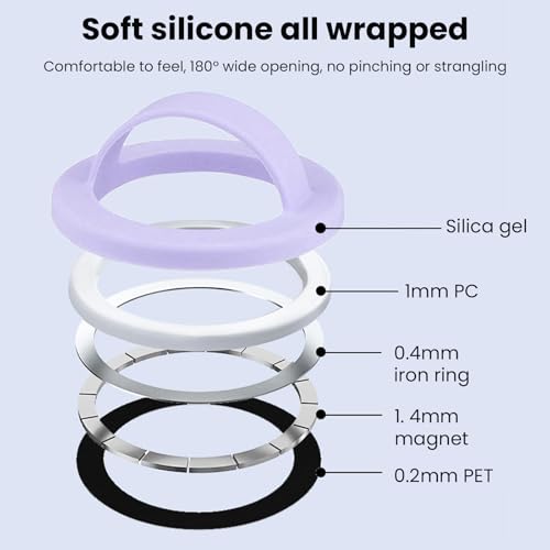 Magnetic Phone Grip Holder Thin Silicone Finger Loop Ring for iPhone - color: Lilac