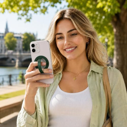 Magnetic Silicone Phone Grip | Super Strong Magnetic Design, 360° Rotation, Comfortable Grip, Compatible with iPhone 16/15/14/13/12 Series, Perfect for Selfies and Watching Videos (Dark Green) - color: Dark Green
