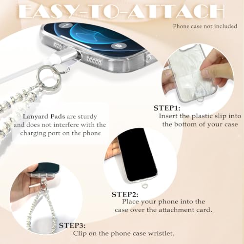 2 Pieces Phone Wrist Strap Pearl Beaded Phone Charm Cell Phone Strap Detachable with Tether Tab, Hands-Free Wristlet Bracelet