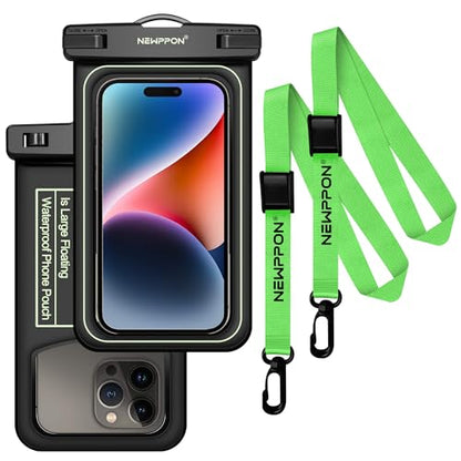 Floating Waterproof Cell Phone Pouch - 2 Pack Float Clear Cellphone Holder Protector with Lanyard - Universal Floatable Water Proof Dry Bag for iPhone Samsung Galaxy for Beach Swimming Pool - color: 2 Pack Medium Black