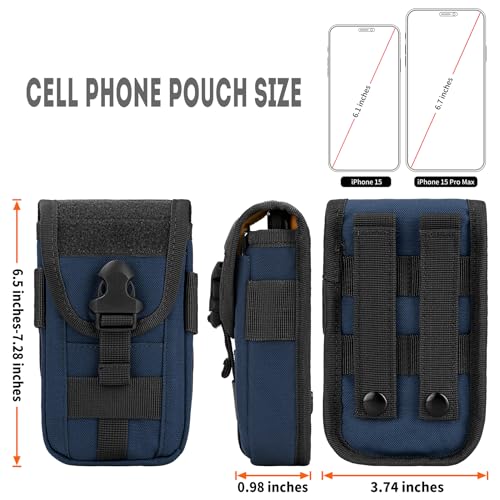 Tactical Molle Pouch Compact Utility EDC Waist Pack Phone Holster with Card Slots for 4.7"-6.9" Phone - color: Deep Blue