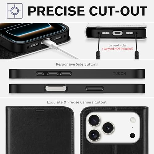 TUCCH Wallet Case for iPhone 17 Pro Max 6.9", 4 Card Holders, Black & White | RFID Blocking, Viewing Stand, Shockproof TPU Shell, PU Leather, Magnetic Closure, Protective Folio Flip Cover - color: Two-tone Black & White