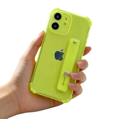 Compatible for iPhone 12 Case with Strap Holder Stand - Neon Green | Wristband Kickstand, Clear Soft TPU, Adjustable Finger Hand Grip Loop, Shockproof Bumper Rugged Cover - color: Neon Green, size: iPhone 12 6.1"