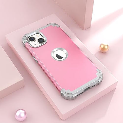IDweel for iPhone 15 Case with Screen Protector,Luxury 3 in 1 Shockproof Slim Fit Hybrid Heavy Duty Protection Glitter Hard PC Cover Soft Silicone Bumper Full Body Case,Pink/Light Grey - color: Pink/Light Grey
