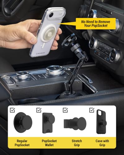 Scosche MagicMount Cup Holder Phone Mount with MagSafe, Adjustable Magnetic Car Mount with Stable Base and Flexible Arm, Compatible with PopSockets, iPhone 17 16 15 14 13, Includes MagSafe Ring - size: 1 Pack, style: Cup Holder