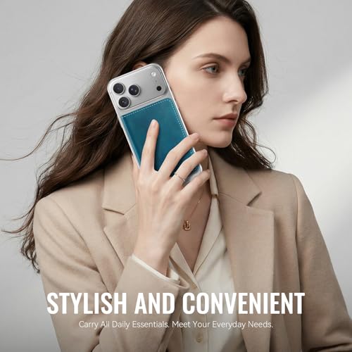 Magnetic Wallet Card Holder with RFID Protection, PU Leather Slim Wallet, Strong Magnet Attachment for iPhone 18/17/16/15/14/13/12 Series Pro Max Plus Mini-Green - color: Green
