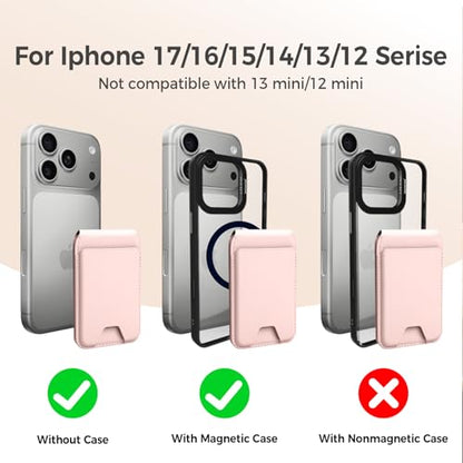 for MagSafe Wallet，Leather Magnetic Wallet for Phone with Adjustable Stand，5 Magnetic Credit Card Holder RFID Blocking for iPhone 17 16 15 14 13 12 Pro Max Air Series Cases(Slim-Pink) - color: Slim-Pink
