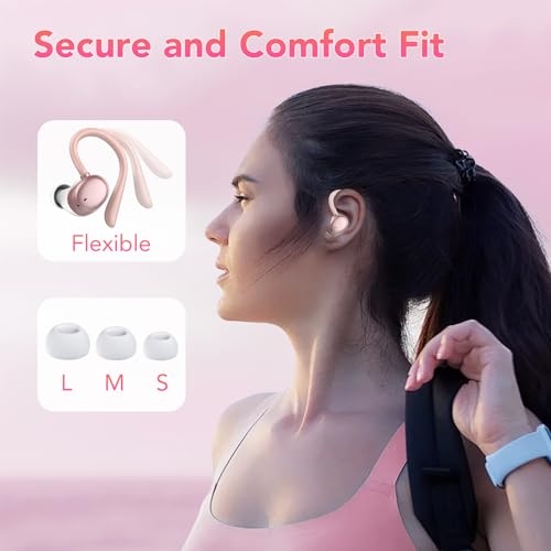Bluetooth Headphones Wireless Earbuds 72hrs Playtime Wireless Charging Case Digital Display, Ear Buds with Earhook, Deep Bass 2.0, IPX7 Waterproof Over-Ear Earbuds for Android iOS Workout