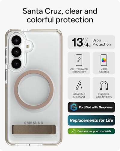 ZAGG Santa Cruz Snap Samsung Galaxy S26+ Case with Kickstand - Titanium Gray, Magnetic Crystal Clear Protective Phone Cover, 13ft Drop Protection, Graphene Reinforced, Slim Case with Stand - color: Titanium Gray, size: Samsung Galaxy S26 Plus