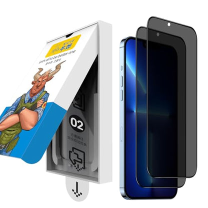 2 Pack Privacy Screen Protector for iPhone 13/14, Bubble-Free Anti-SPY Tempered Glass, 9H Hardness, Easy Install