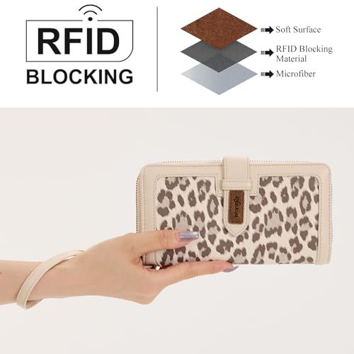 X Wrangler Women's Wallets Bifold Wristlet Wallets for Women Large Capacity Credit Card Wallet with ID Window - color: Leopard Beige