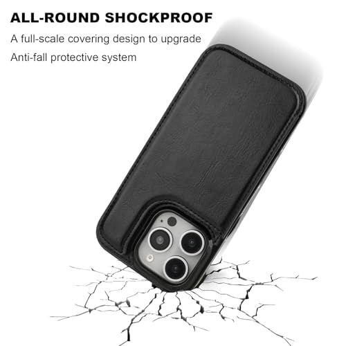 ONETOP for iPhone 16 Pro Wallet Case with Credit Card Holder,Black | Kickstand,ID/Cash Holder,Case Wallet with Card Slots,Double Magnetic Clasp,Durable PU Leather Shockproof Cover for Women Men - color: Black