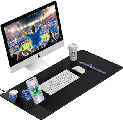 Wireless Charging Mouse Pad with Foldable Phone Holder, 15W Magnetic Fast Charging for iPhone Samsung, 31.5"x15.75" Large Desk Mat for Laptop/Keyboard, Waterproof Gaming Mousepad with Non-Slip Base - color: 31.5x15.75"phone Stand Magnetic No Rgb-black