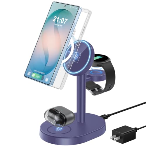 Hevanto 3 in 1 Wireless Charger for Samsung Galaxy, 15W MagSafe Charging - color: DarkPurple, size: 15W